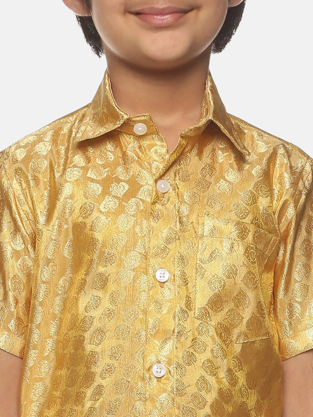 Sethukrishna Boys Gold-Toned Self Design Shirt with Dhoti