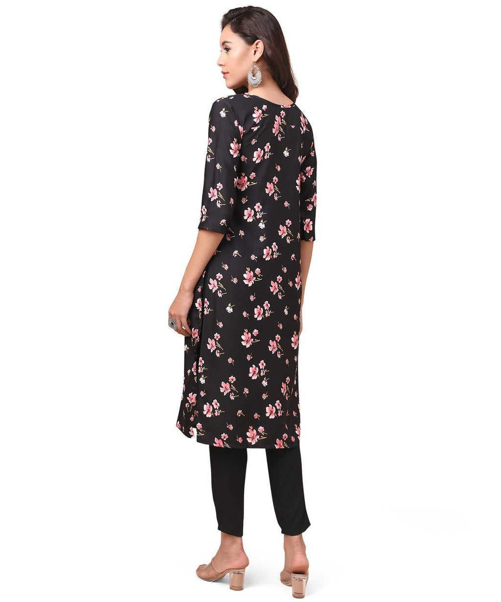 Vamika Black French Crepe Printed Party Wear/Casual Wear Kurti