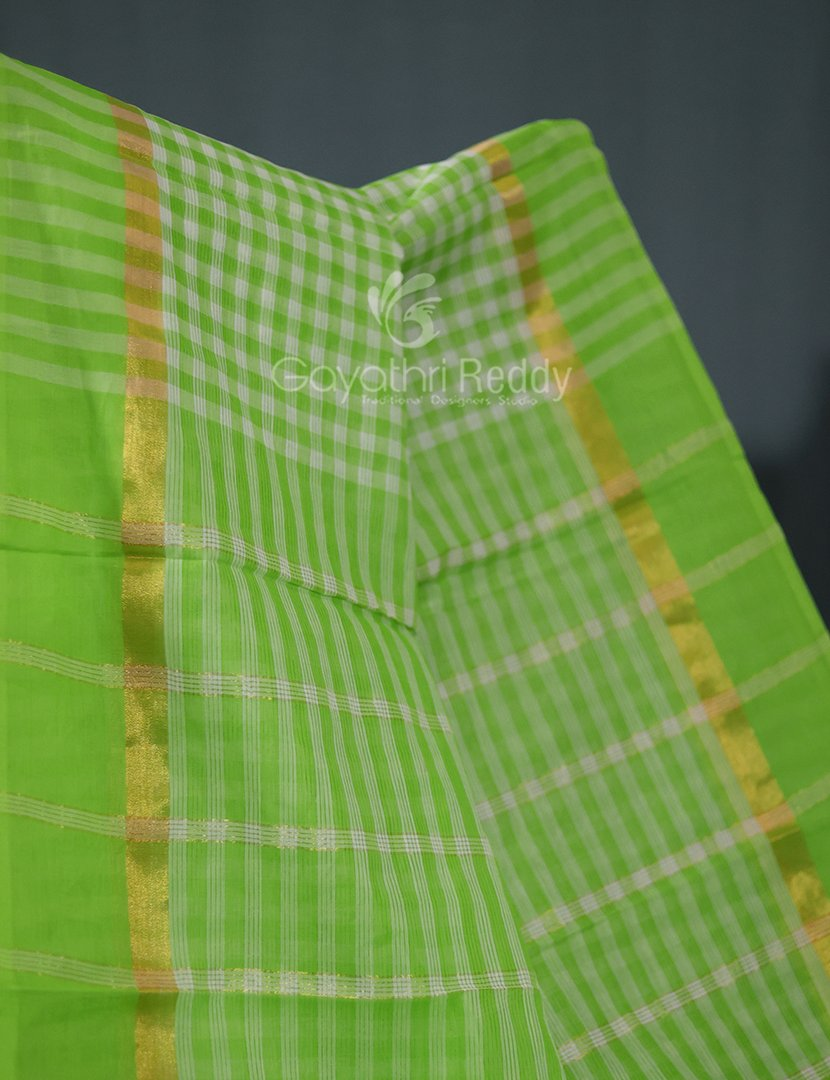 Light Green With Checks Pure Mangalgiri Cotton Saree By Gayathri Reddy Designer Studio