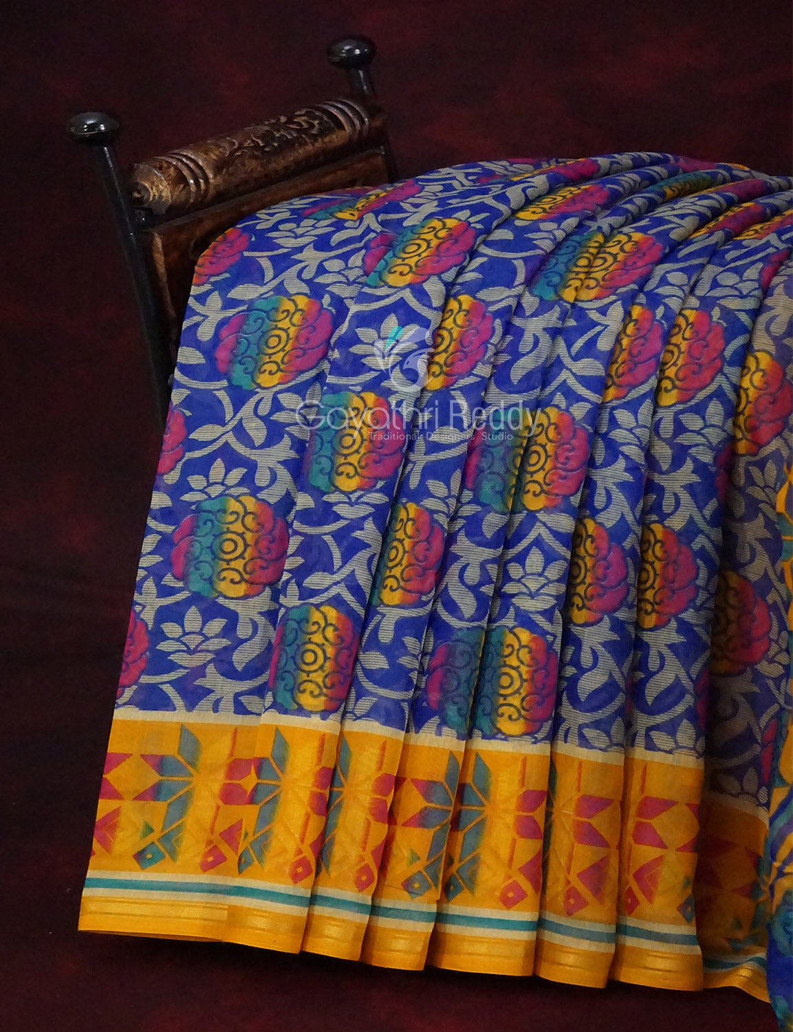 Ink Blue Printed Semi Chanderi Saree By Gayathri Reddy Designer Studio