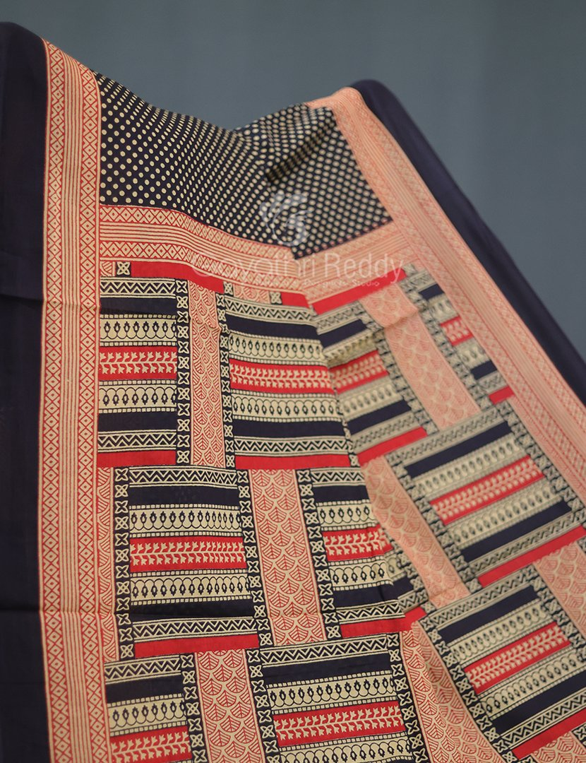 Black Coloured Combination Printed Cotton Saree By Gayathri Reddy Designer Studio