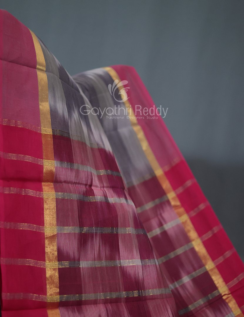 Dual Shades of Pink And Green Mangalagiri Ikkat Cotton Saree By Gayathri Reddy Designer Studio
