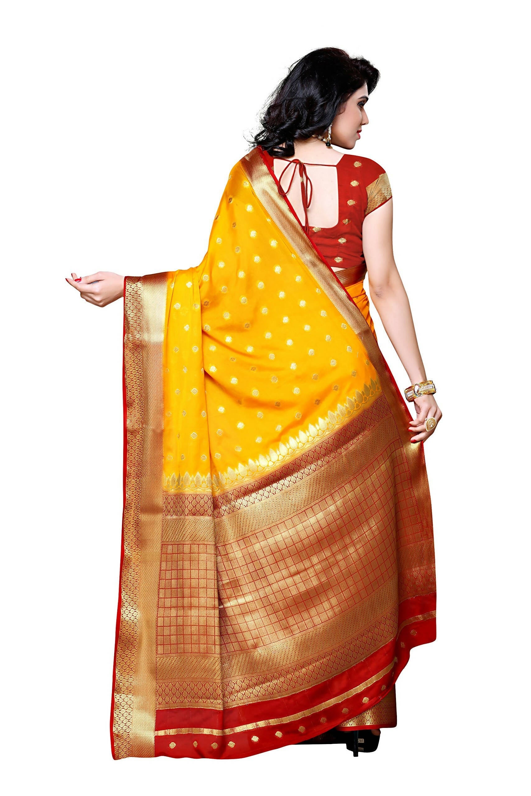 Mimosa Women's Traditional Crepe Kanjivaram Silk Gold Saree