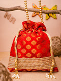 NR By Nidhi Rathi Red & Gold-Toned Embroidered Potli Clutch