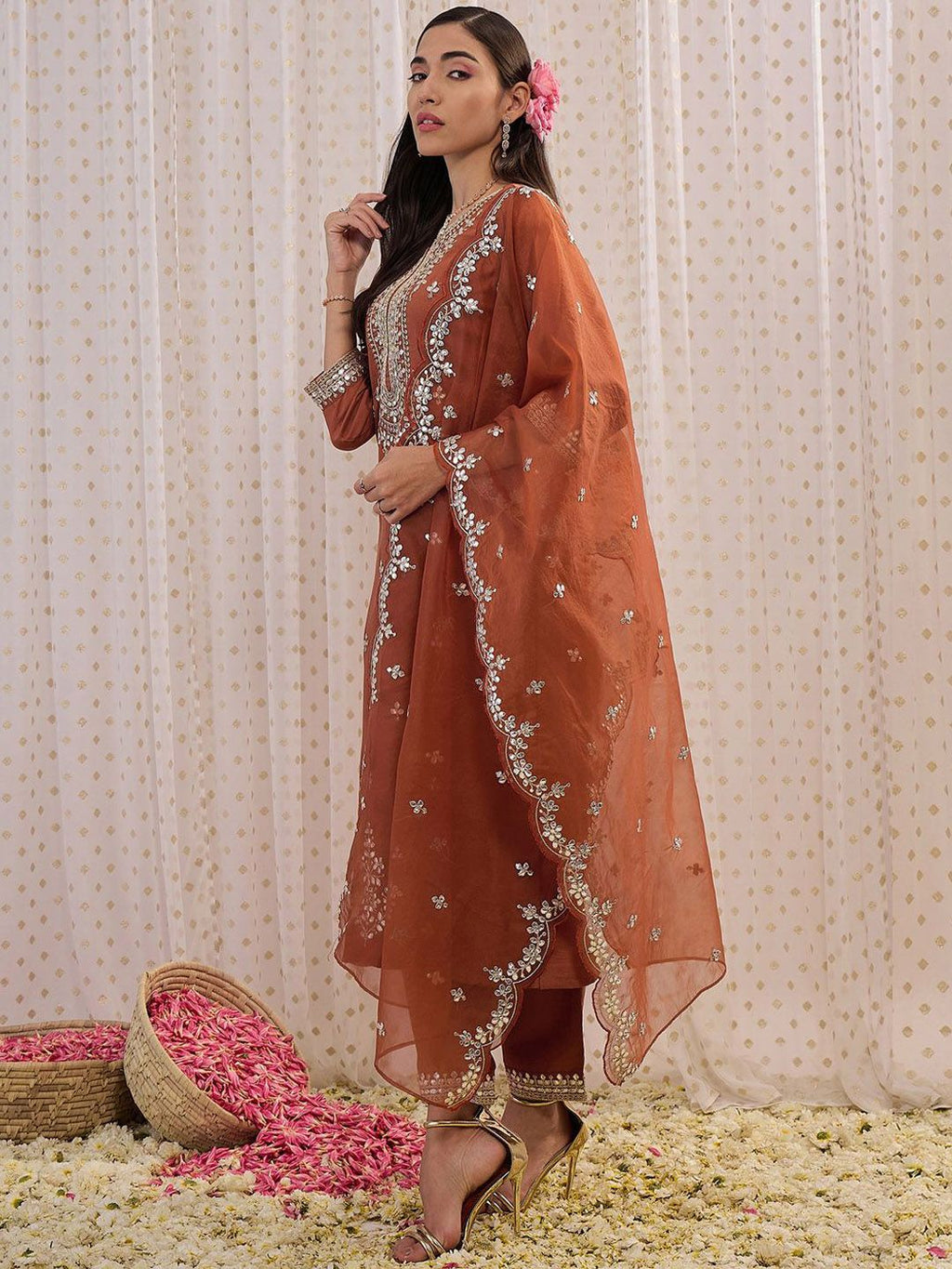 Indo Era Ethnic Motifs Embroidered Regular Gotta Patti Kurta with Trouser & Dupatta