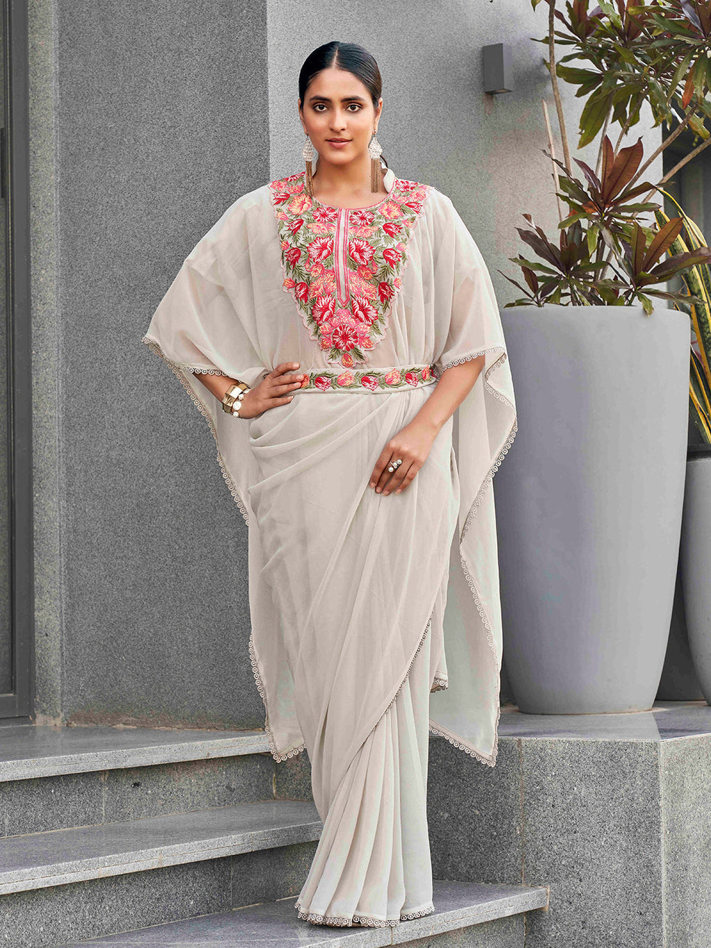 Tikhi Imli Embroidered Kaftan Saree With Belt
