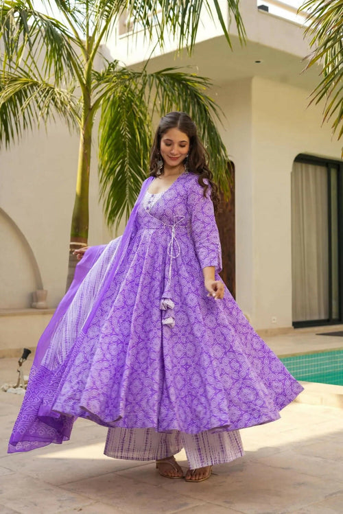 Aayaa Designer Printed Muslin Suit - Purple
