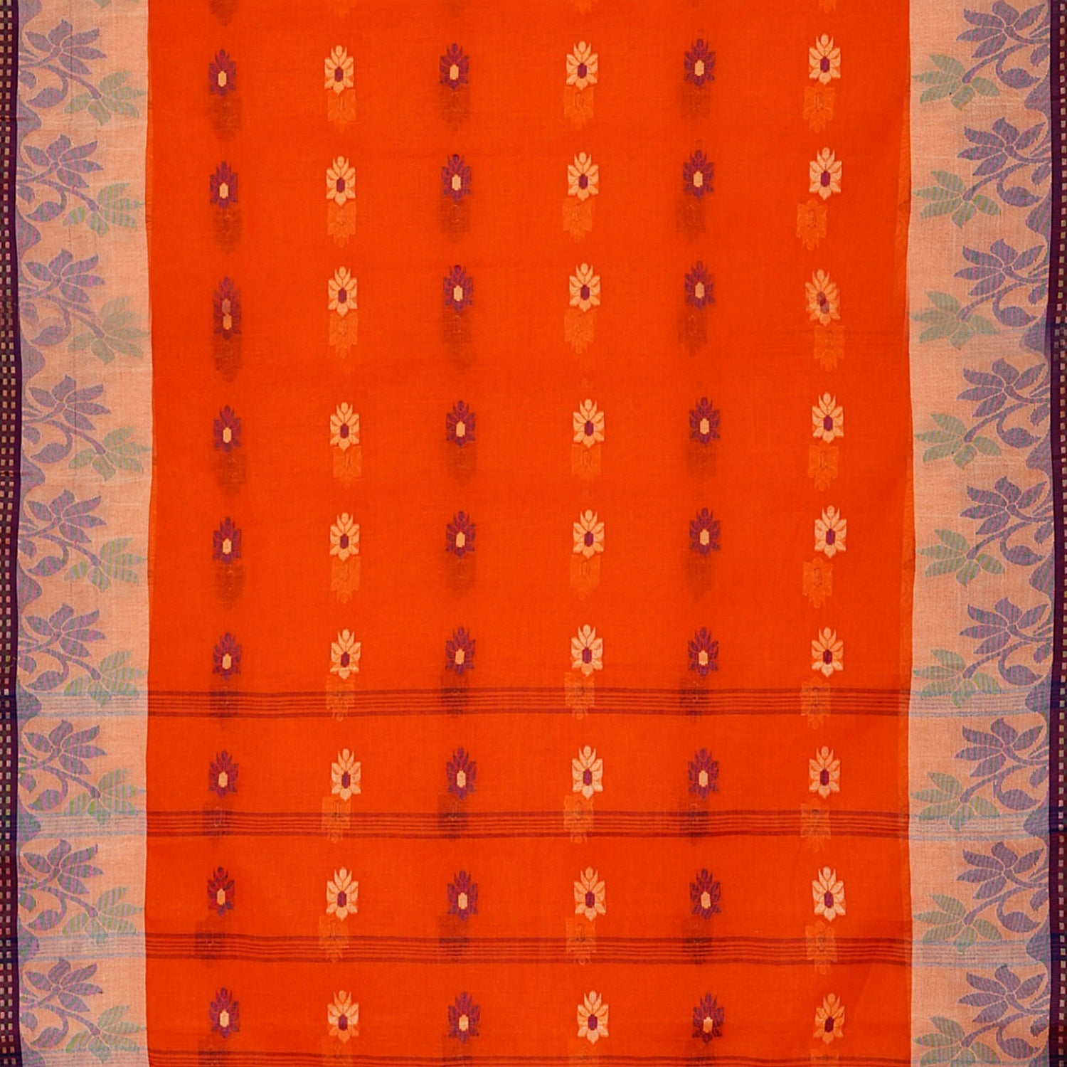 Exclusive Collection 100% Pure Cotton Orange Tant Saree With Hand Weaving Work