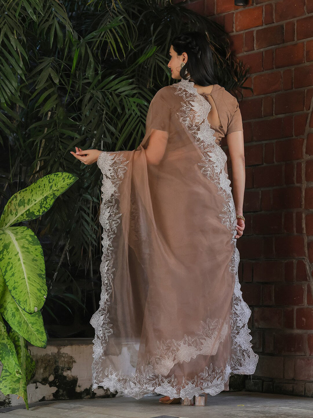 Tikhi Imli Beige Embroidered Organza Saree