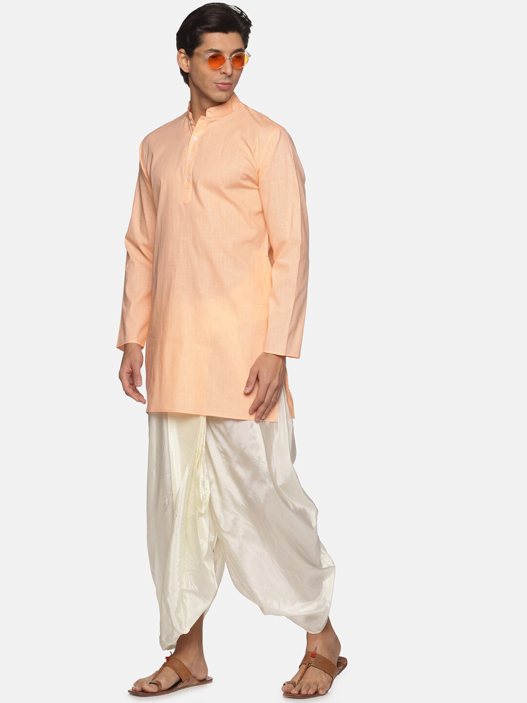 Sethukrishna Men Orange Pure Cotton Kurta with Salwar