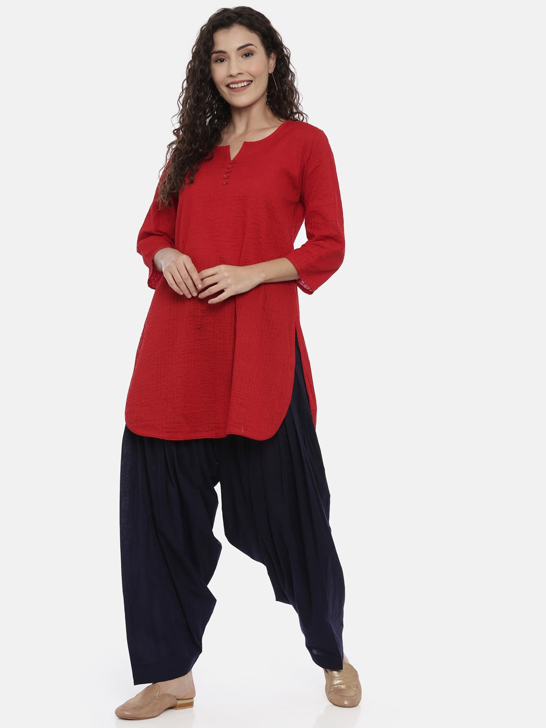 Souchii Navy Blue Solid Regular-Fit High-Rise Patiala