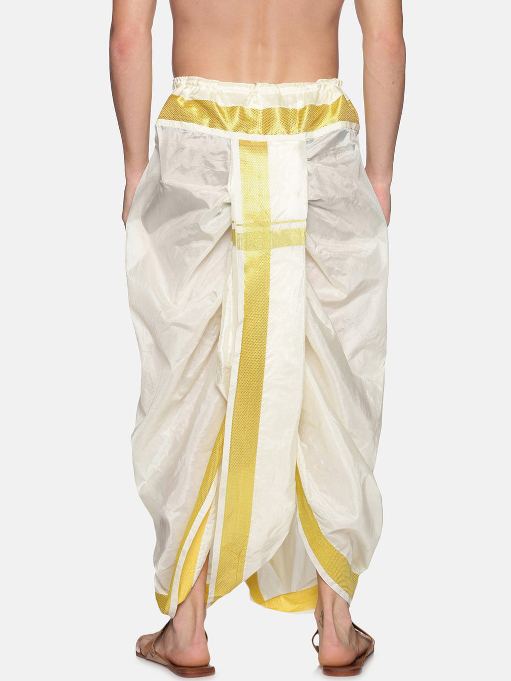 Sethukrishna Men Cream-Coloured Solid Readymade Dhoti Pants