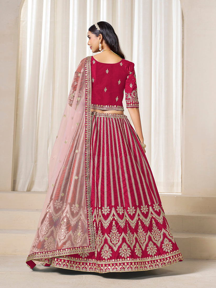 Monjolika Fashion Embroidered Rani Pink Art Silk Designer Long Lehenga Choli