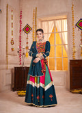 Monjolika Fashion Viscose Cotton Multi Color-Teal Blue Navratri Lehenga Choli With Mirror And Kutchi