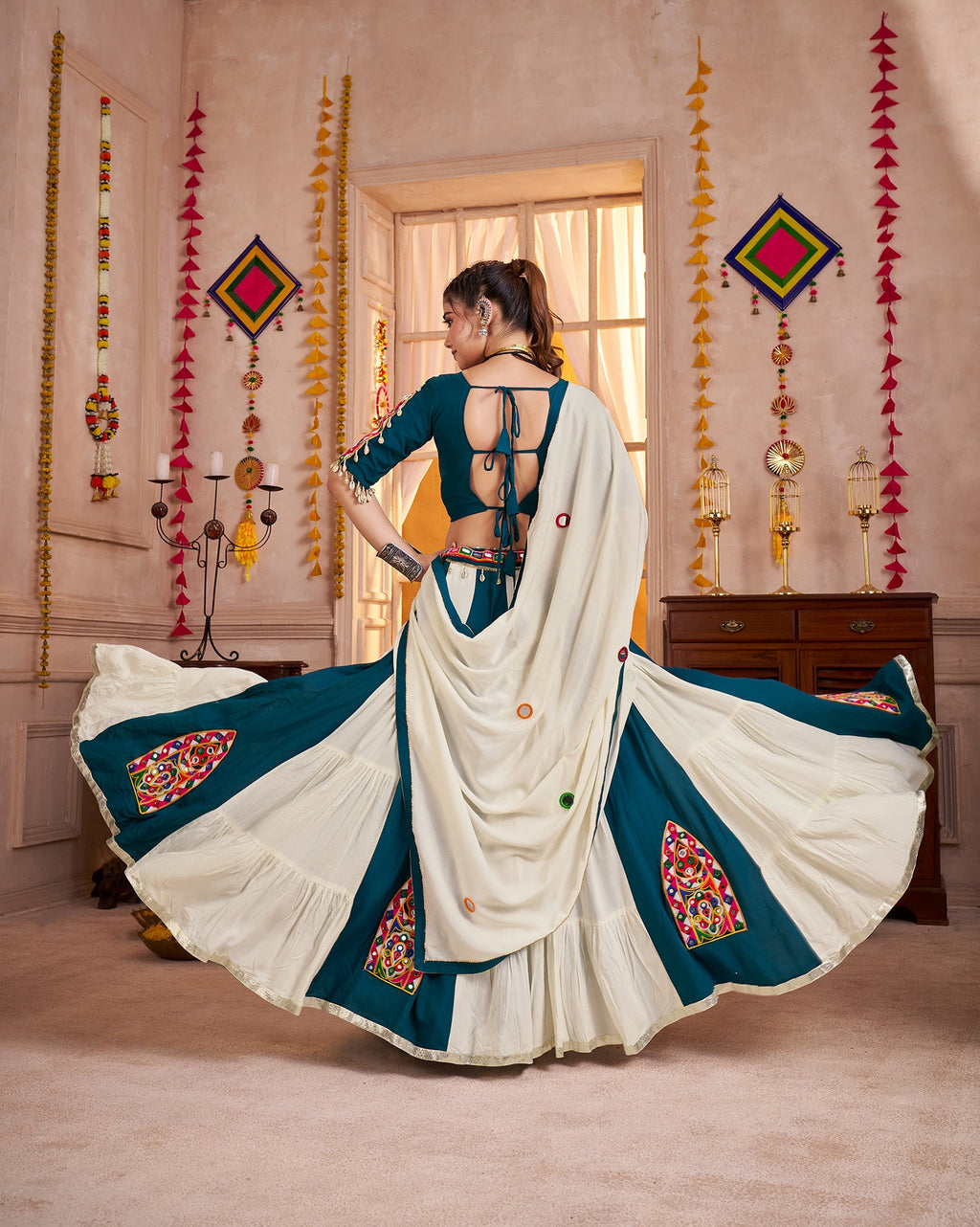 Monjolika Fashion Multi-Color Kutchi Mirror Work Navratri Lehenga Choli