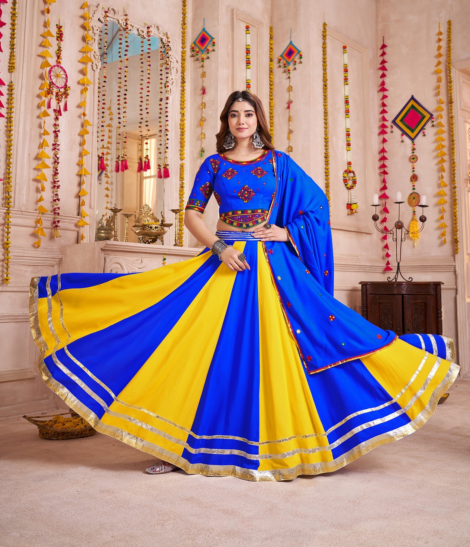 Monjolika Fashion Multicolor Viscose Cotton Navratri Chaniya Choli For Festival