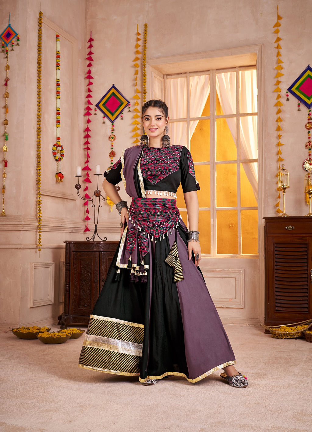 Monjolika Fashion Multicolor Viscose Cotton Navratri Chaniya Choli For Festival