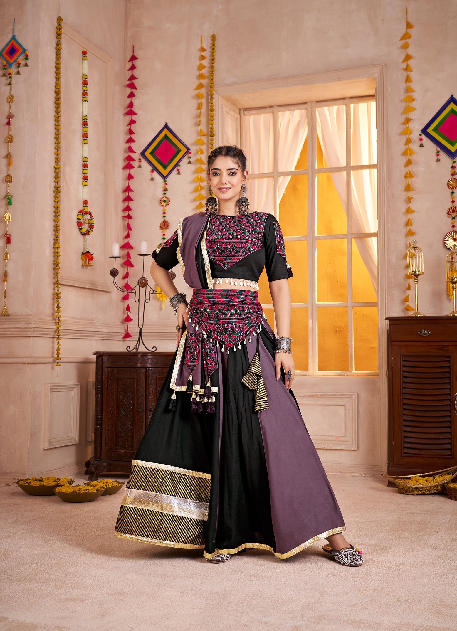 Monjolika Fashion Multicolor Viscose Cotton Navratri Chaniya Choli For Festival