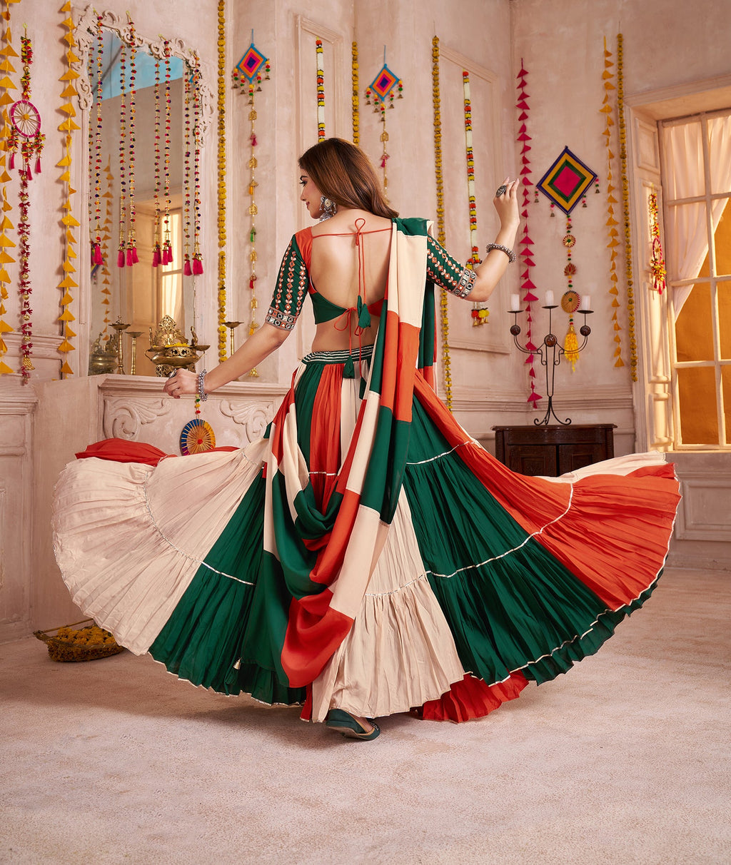 Monjolika Fashion Colorful Viscose Cotton Navratri Chaniya Choli With Kutchi Patch & Mirror Work