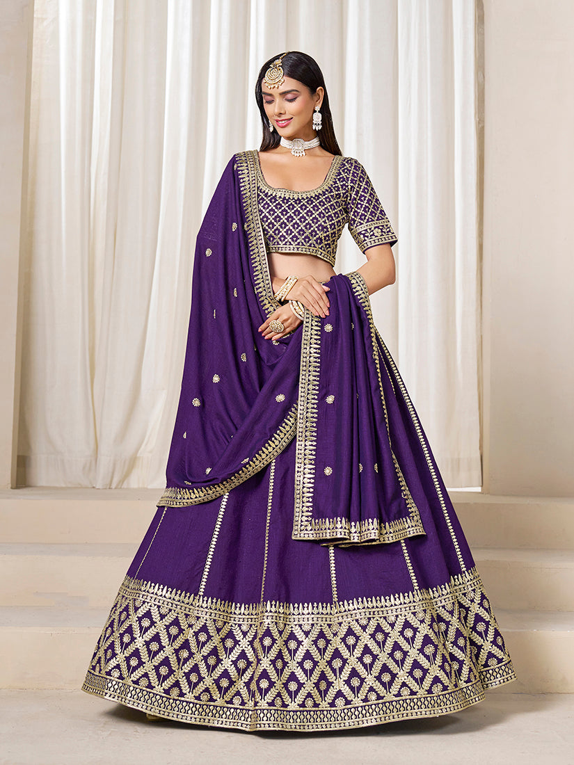 Monjolika Fashion Purple Art Silk Wedding Wear Lehenga Choli Set