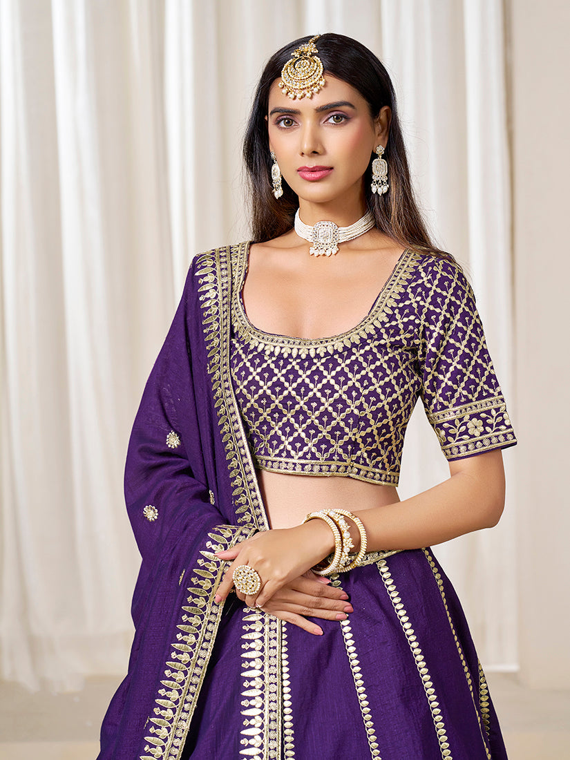 Monjolika Fashion Purple Art Silk Wedding Wear Lehenga Choli Set