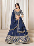 Monjolika Fashion Navy Blue Art Silk Wedding Wear Lehenga Choli Set