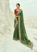 Monjolika Fashion Green Embroidered Georgette Bandhej Designer Saree
