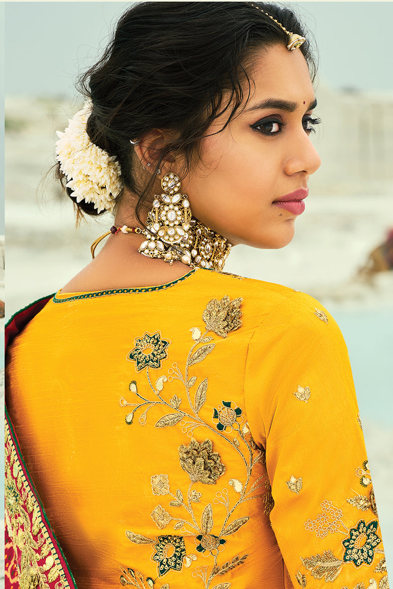 Monjolika Fashion Multicolor Embroidered Georgette Bandhej Designer Saree