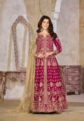 Monjolika Fashion Rani Pink Color Art Silk Embroidered Anarkali Salwar Kameez