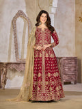 Monjolika Fashion Maroon Color Art Silk Embroidered Anarkali Salwar Kameez