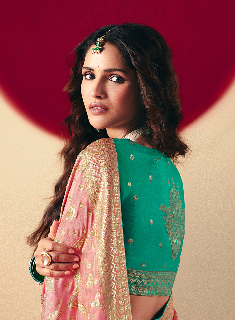 Monjolika Fashion Viscose Silk Light Pink Saree With Rich Zari Weaving & Designer Tassels