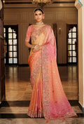 Monjolika Fashion Silk Blend Saree In Peach & Rose Pink With Intricate Meenakari Zari Detailing