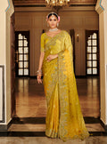Monjolika Fashion Silk Blend Silk Saree In Mustard Yellow With Rich Meenakari Zari Weaving