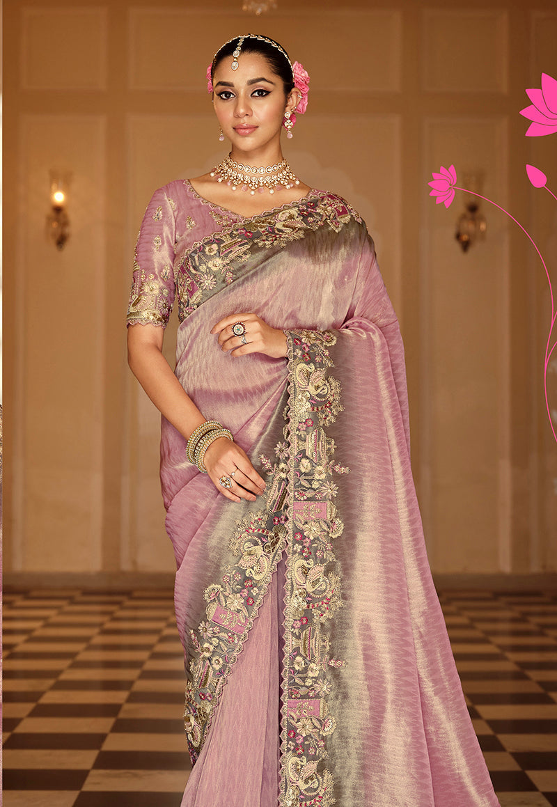Monjolika Fashion Silk Blend Silk Saree In Onion Pink With Rich Meenakari Zari Weaving