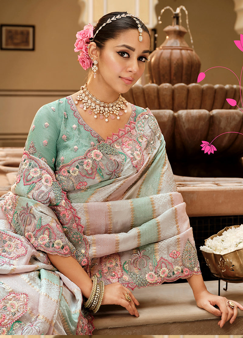 Monjolika Fashion Silk Blend Silk Saree In Multicolor With Rich Meenakari Zari Weaving