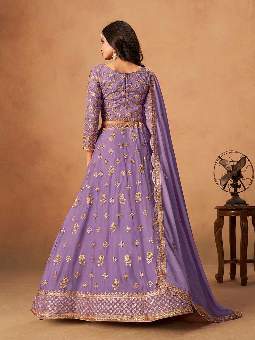 Monjolika Fashion Embroidered Lavender Organza Trendy Lehenga Choli