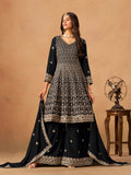 Monjolika Fashion Black Embroidered Faux Georgette Trendy Palazzo Salwar Kameez