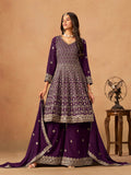 Monjolika Fashion Purple Embroidered Faux Georgette Trendy Palazzo Salwar Kameez