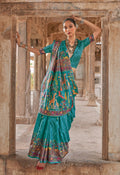 Monjolika Fashion Turquoise Printed Silk Contemporary Saree