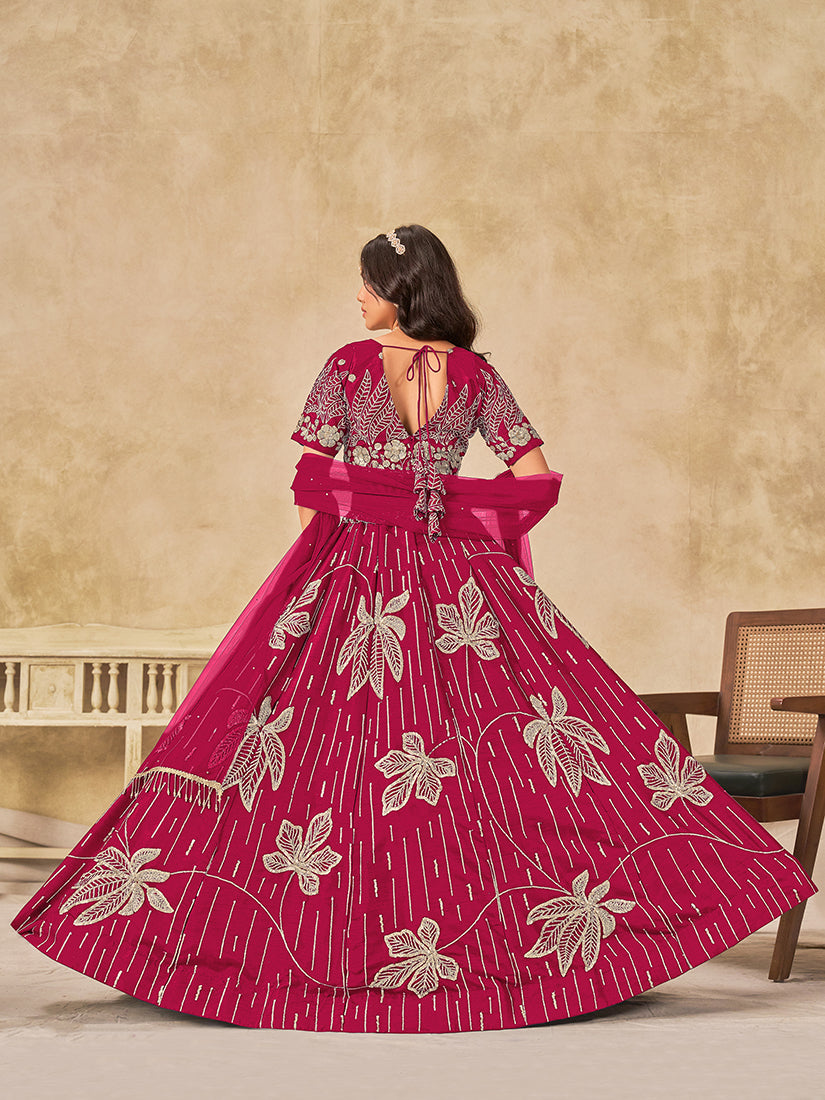 Monjolika Fashion Hot Pink Embroidered Art Silk Reception Trendy Lehenga Choli