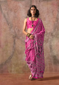 Monjolika Fashion Pink Color Ajrakh Print With Bandhej Pattern Satin Georgette Saree