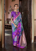 Monjolika Fashion Turquoise Zari Woven Work Silk Indian Traditional Wear Saree
