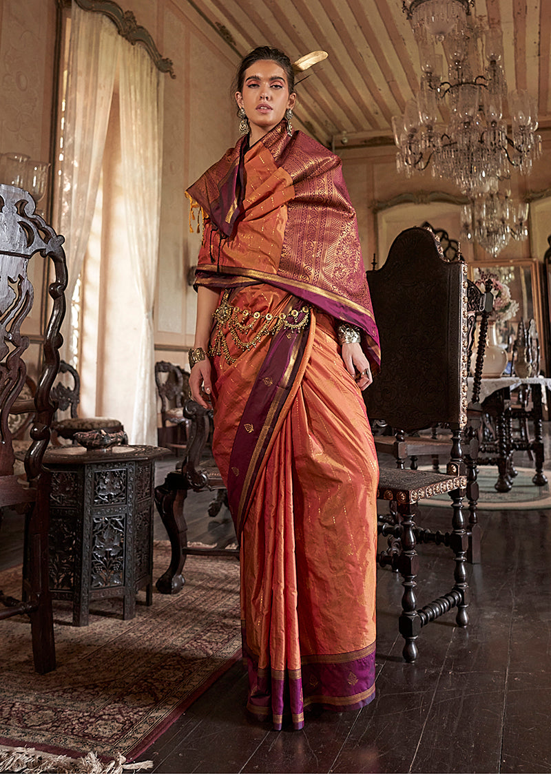 Monjolika Fashion Rust Exclusive Tussar Silk With Elegant Weaving Work Traditional Saree