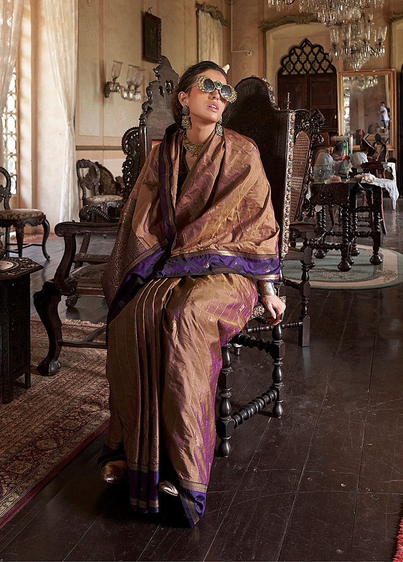 Monjolika Fashion Brown Exclusive Tussar Silk With Elegant Weaving Work Traditional Saree