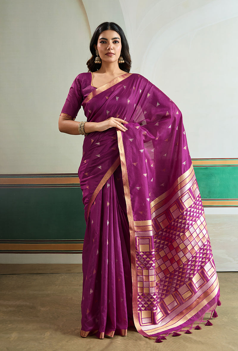 Monjolika Fashion Purple Handloom Weaving Silk Festival Wear Saree