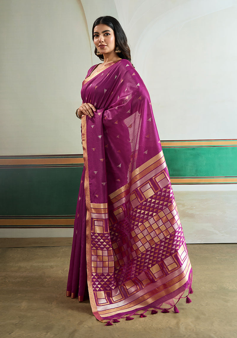 Monjolika Fashion Purple Handloom Weaving Silk Festival Wear Saree