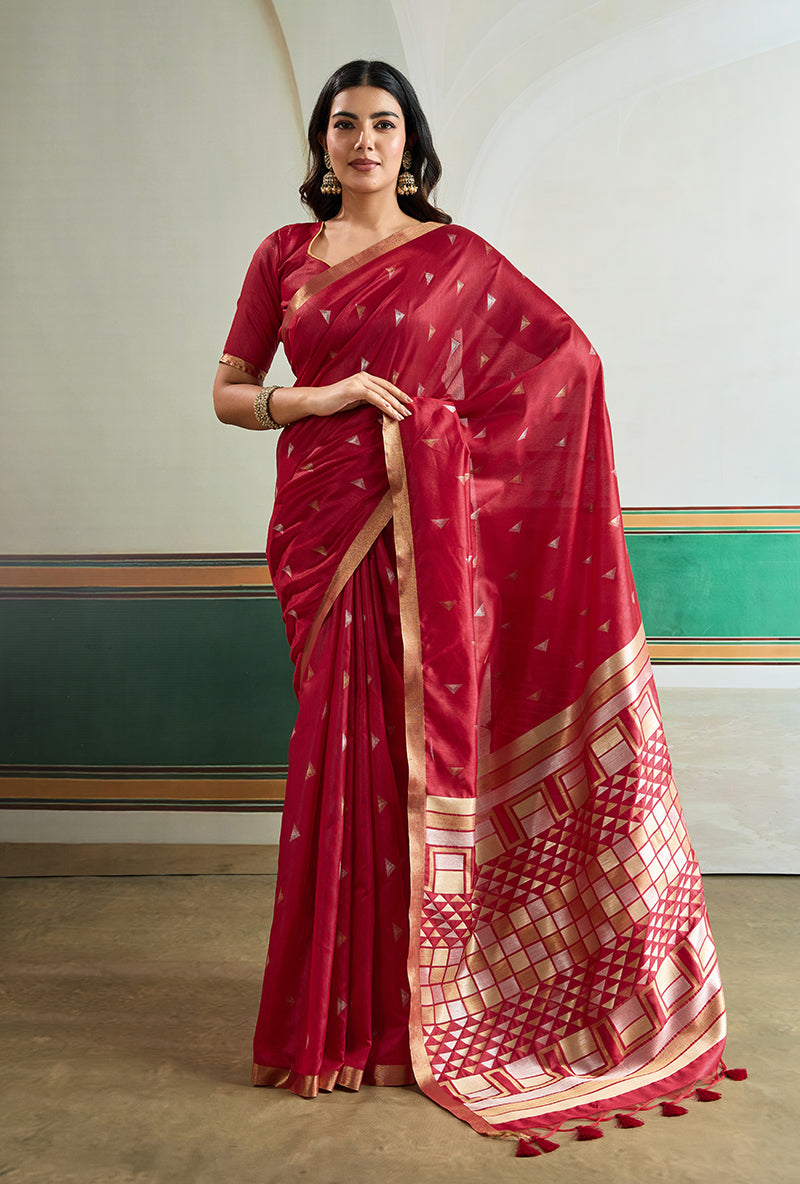 Monjolika Fashion Maroon Handloom Weaving Silk Festival Wear Saree