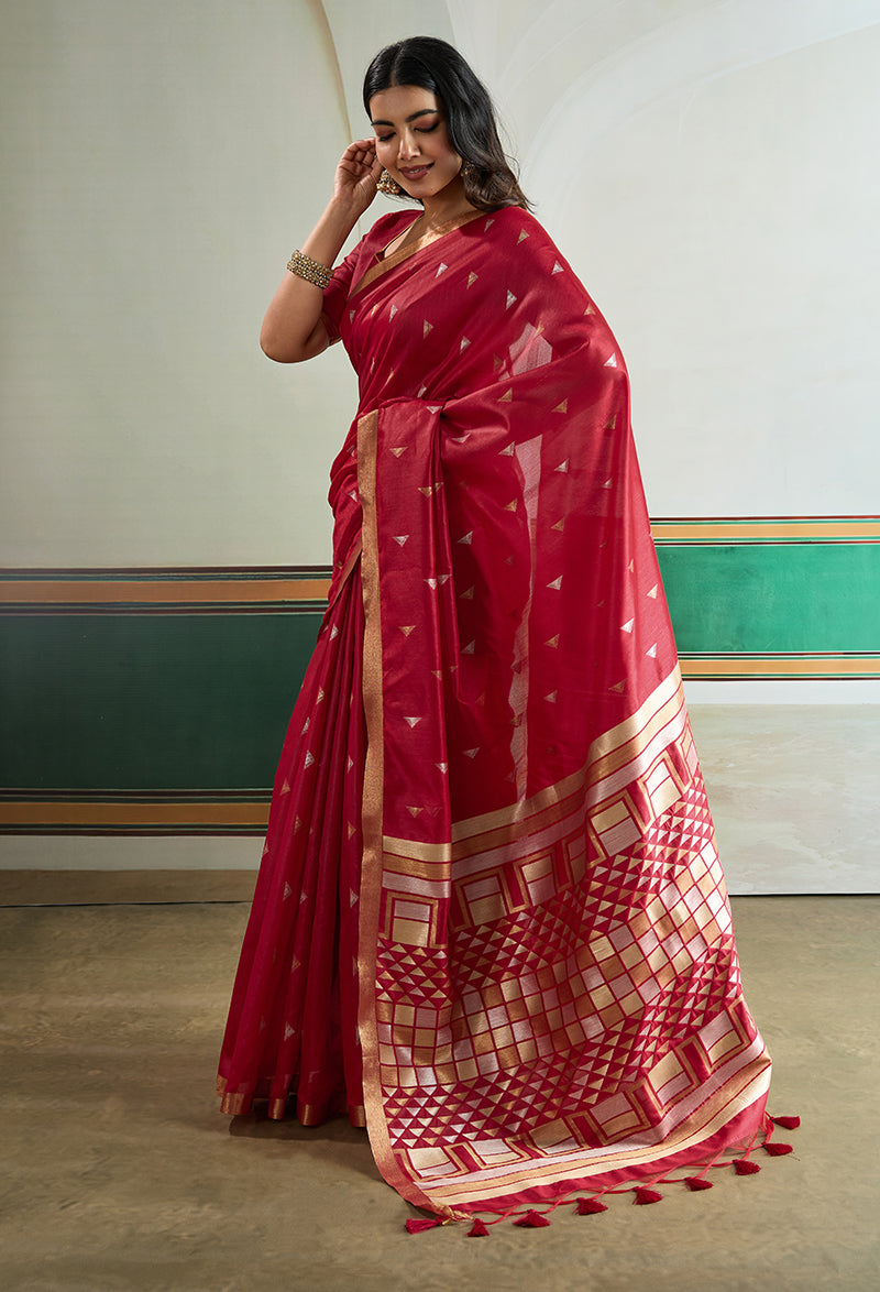 Monjolika Fashion Maroon Handloom Weaving Silk Festival Wear Saree