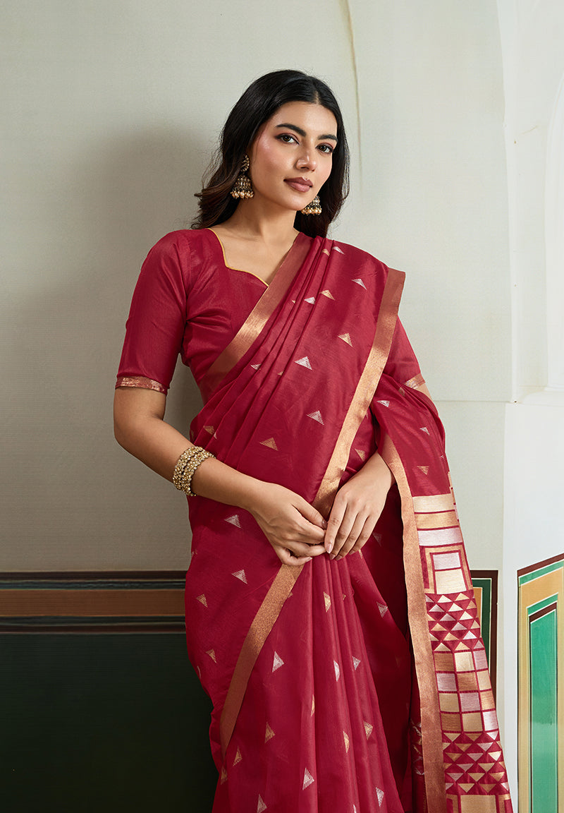 Monjolika Fashion Maroon Handloom Weaving Silk Festival Wear Saree