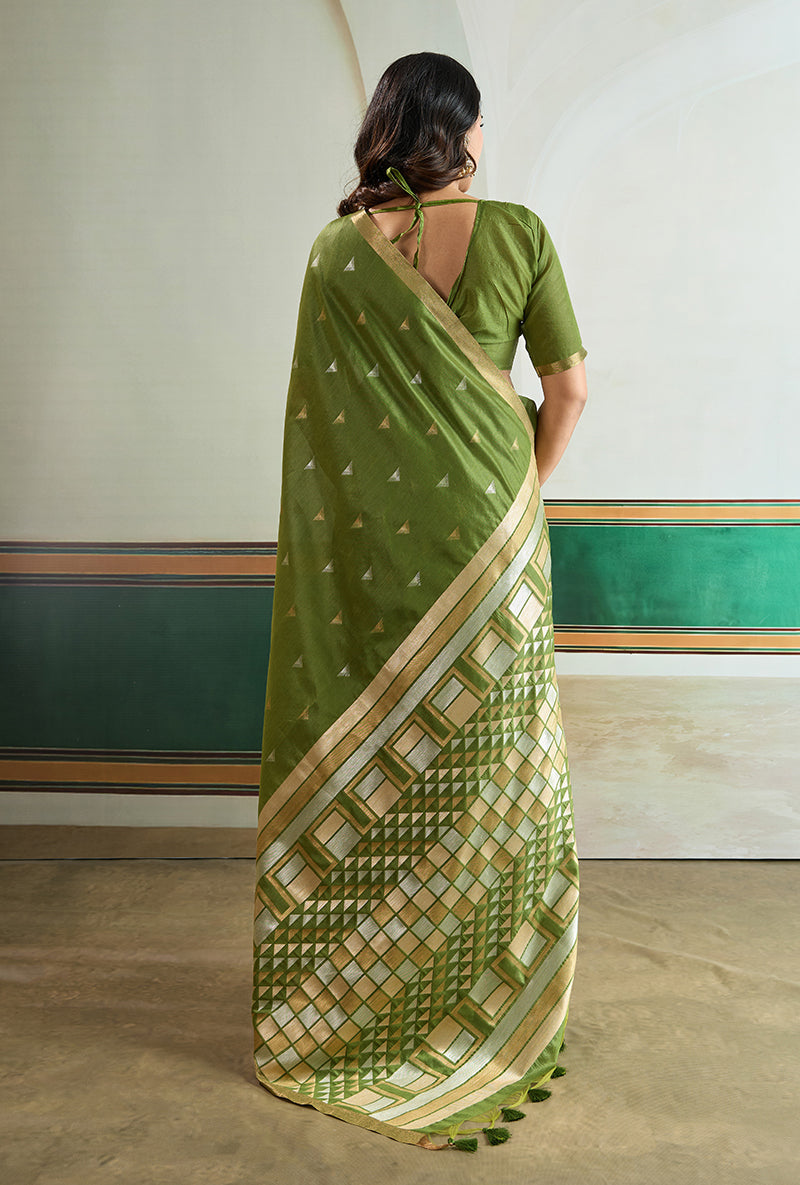 Monjolika Fashion Green Handloom Weaving Silk Festival Wear Saree